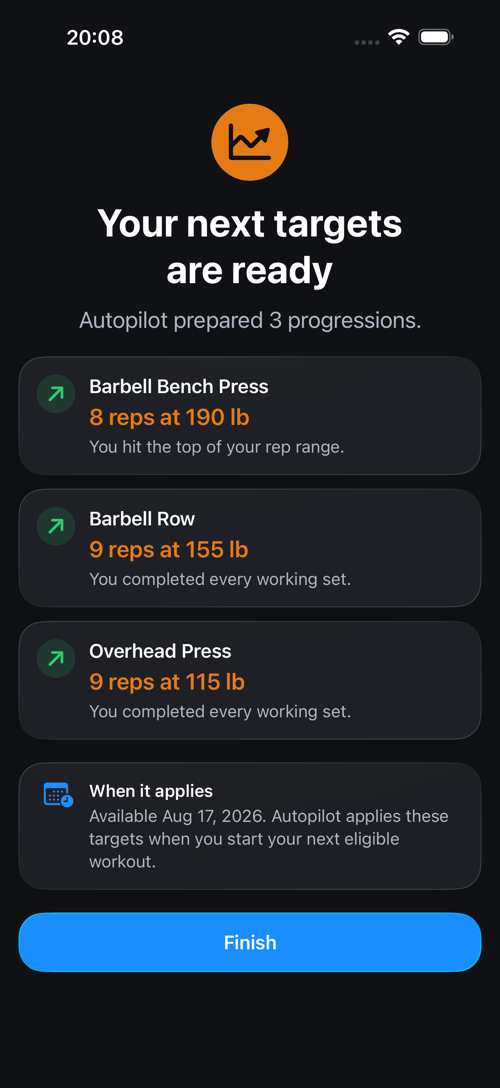 RepXP App - Nächste Ziele, vorbereitet von der Autopilot-Progression